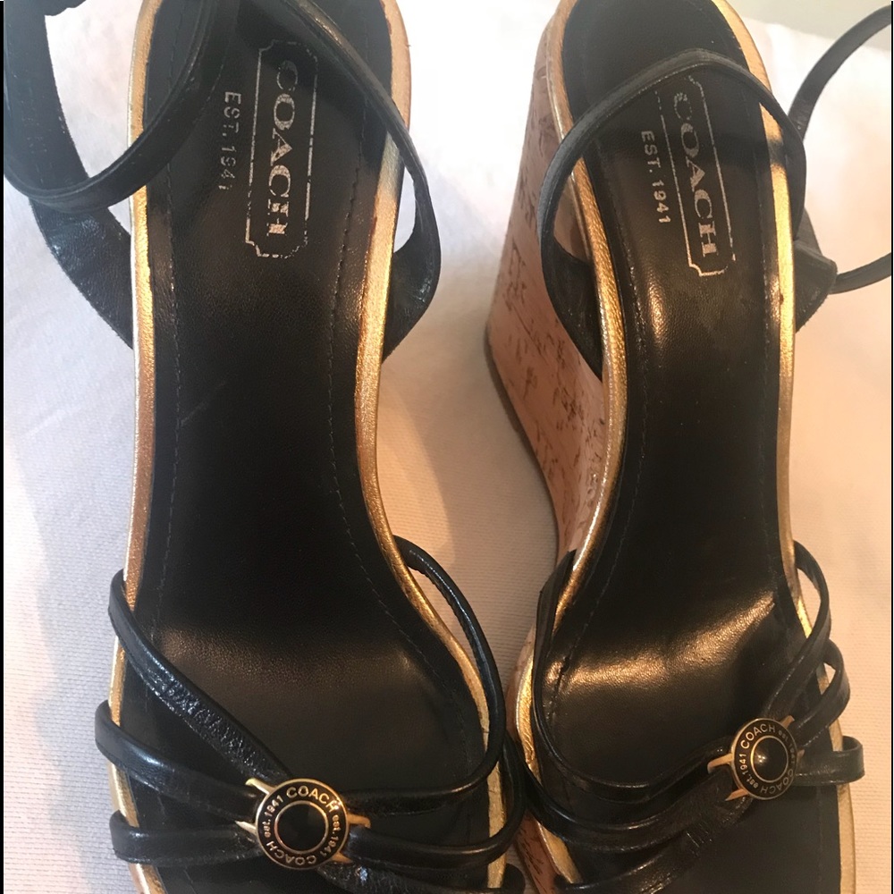 Coach black wedge 8. Gold flakes in cork wedge.